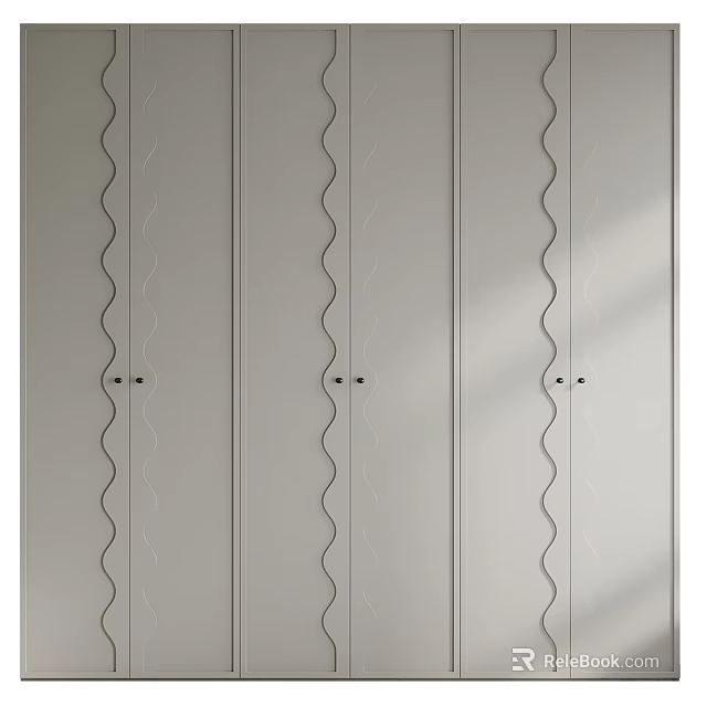 Modern Light Gray Wardrobe Design With Wavy Decorative Lines And Multiple Doors 3d model