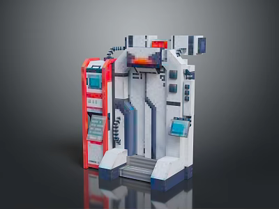 Futuristic Sci Fi Gate With Red White Digital Screens And Mechanical Structure Modern Entrance Portal 3d model