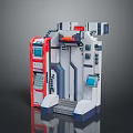 Futuristic Sci Fi Gate With Red White Digital Screens And Mechanical Structure Modern Entrance Portal