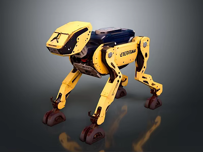 Yellow Robotic Dog With Mechanical Legs And Advanced Design Structure 3d model