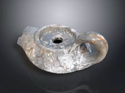 Handcrafted Rustic Metal Sculpture Featuring Curved Handle Central Hole And Textured Surface 3d model