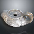 Handcrafted Rustic Metal Sculpture Featuring Curved Handle Central Hole And Textured Surface