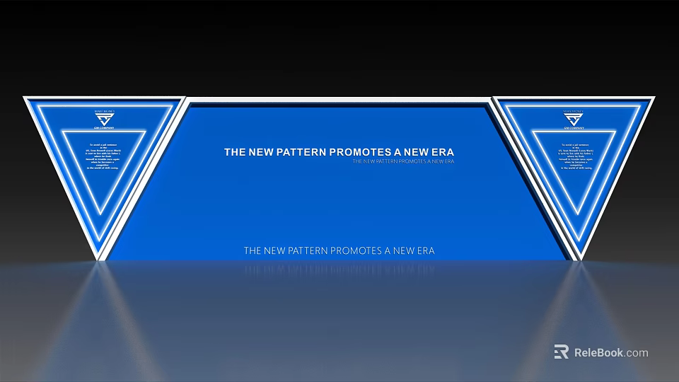 Blue Background Wall With White Text And Decorative Triangles For New Era 3d model