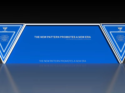Blue Background Wall With White Text And Decorative Triangles For New Era 3d model