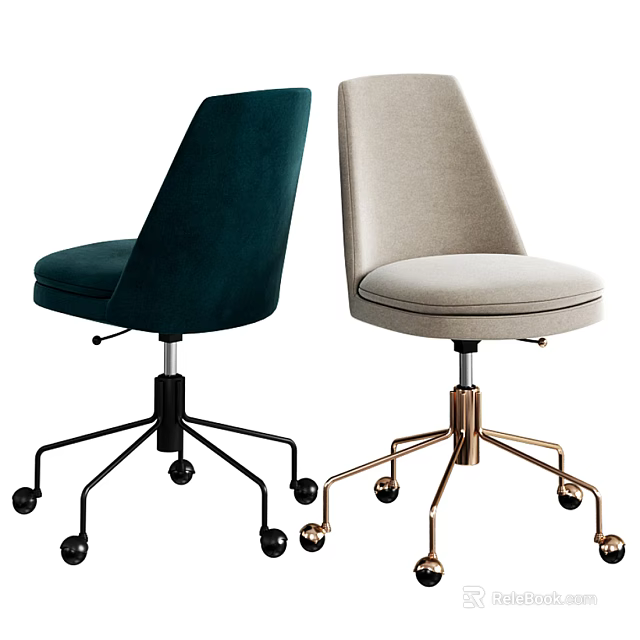 Dark Green and Beige Upholstered Office Chairs with Modern Swivel Base and Wheels 3d model 