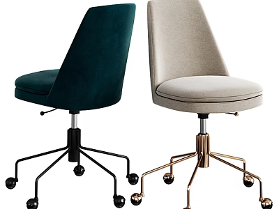 Dark Green and Beige Upholstered Office Chairs with Modern Swivel Base and Wheels 3d model