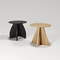 Black And Light Wood Modern Side Tables With Round Top And Angular Base 3d model
