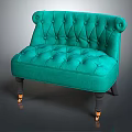 Turquoise Velvet Single Seater Sofa With Tufted Design And Roll Arms On Casters