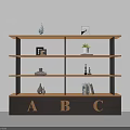 Modern Wooden Bookcase With Multiple Shelves Displaying ABC Letters And Decorative Items 3d model