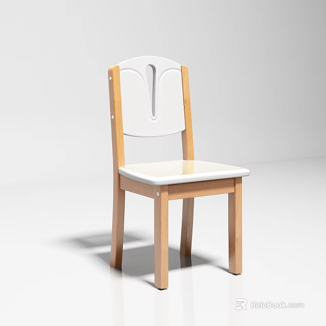 Modern Simple Dining Chair With White Backrest Seat And Wooden Legs Hollow Design 3d model 