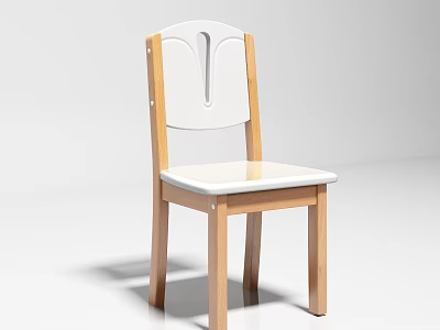 Modern Simple Dining Chair With White Backrest Seat And Wooden Legs Hollow Design 3d model