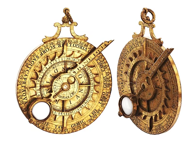 Antique Brass Sundials With Ornate Engravings And Decorative Handles 3d model