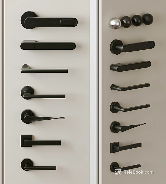 Various Black Door Handles With Different Modern Design Styles Displayed Together 3d model