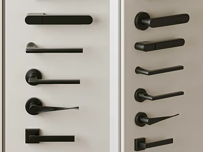 Various Black Door Handles With Different Modern Design Styles Displayed Together 3d model
