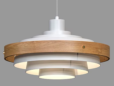 Modern Chandelier with Wooden Ring and White Layered Pendant Lighting Design 3d model