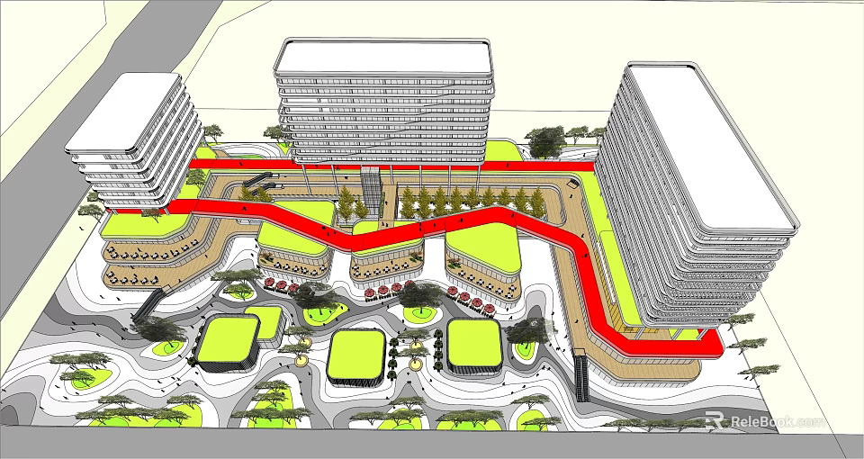 Roof Garden Design In Urban High Rise Buildings With Green Spaces And Pathways 3d model 