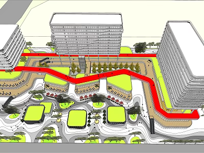 Roof Garden Design In Urban High Rise Buildings With Green Spaces And Pathways 3d model