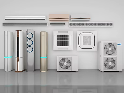 Various Modern Air Conditioners And Fans Including Wall Mounted Standing And Table Models 3d model