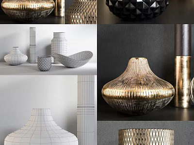 Modern Elegant Decorative Ornament Set With Gold Black White Geometric Textured Designs For Home Decor 3d model