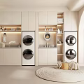 Modern Bathroom Cabinet Design With White Storage Mirror Double Washing Machines And Round Rug