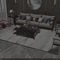 Modern Sofa And Coffee Table Set With Decorative Pillows And Area Rug 3d model
