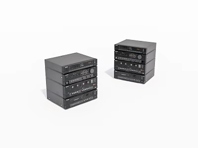 Black Stacked Electronic Audio Components With Multiple Control Panels 3d model