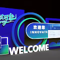Wayfinding Design with Welcome Innovate Future Modern Digital Blue Green Elements 3d model