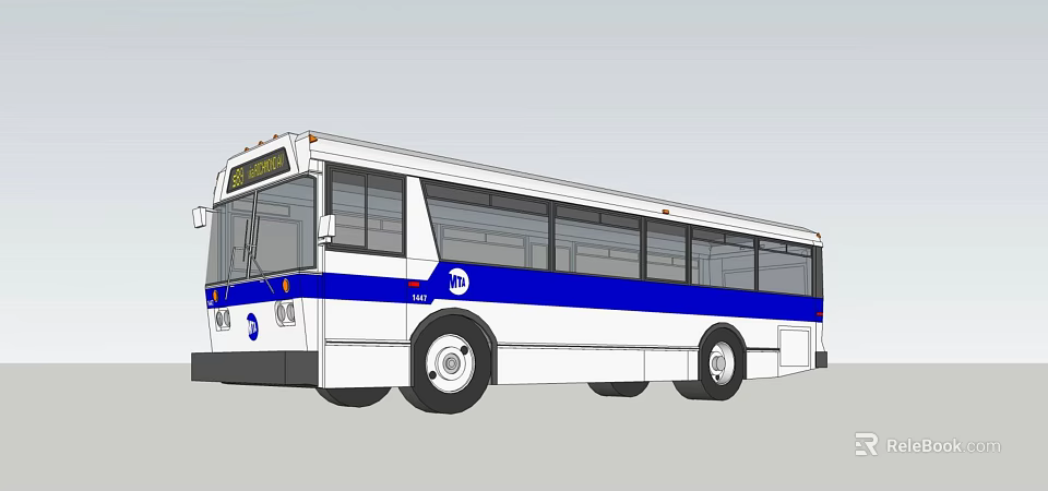 Blue And White City Bus Exterior Design With Side Windows And Logo 3d model 