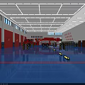 Spacious Party History Exhibition Hall With Red Banner White Columns And Blue Screen