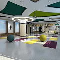 Modern Cultural Center Interior With Colorful Floor Mats Round Column And Natural Light
