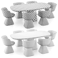 Modern Dining Table And Chair Set With Oval Marble Top And Green Upholstered Seats