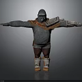 Fantasy Gorilla Warrior in Armor Carrying Stone Hammer with Arms Outstretched