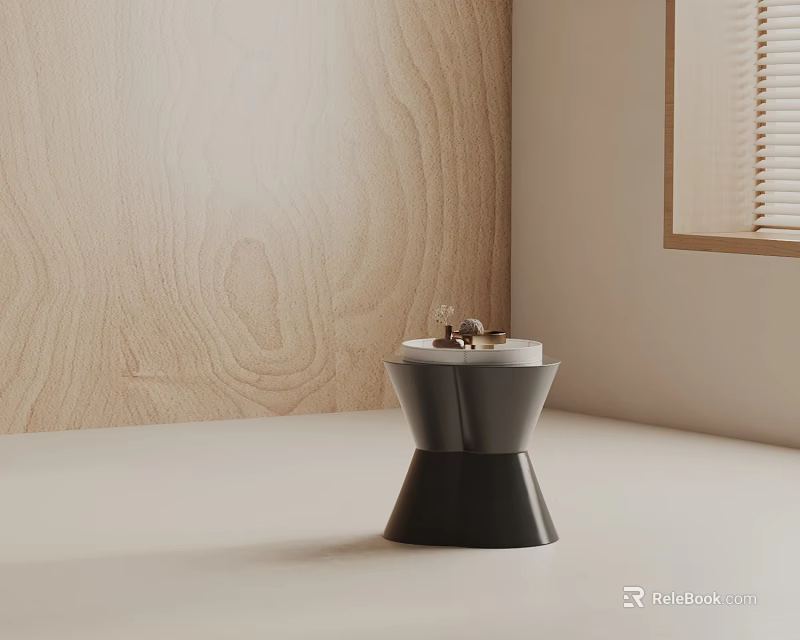 Minimalist Modern Side Table With Black Base And Sleek Top Against Wooden Wall 3d model 
