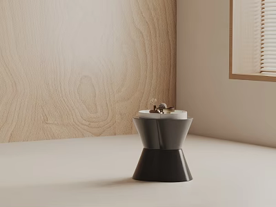 Minimalist Modern Side Table With Black Base And Sleek Top Against Wooden Wall 3d model