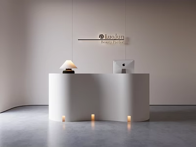 Modern White Curved Reception Desk With Table Lamp And Beauty Clinic Sign 3d model
