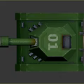 Green Tank With Long Cannon Blue Tracks And 3D Model Design Details