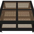 Modern Sofa and Coffee Table Set with Black Frame Rattan Top Two Tier and Wheels