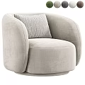 Modern Single Sofa With Rounded Armrests Light Beige Velvet Upholstery And Striped Cushion