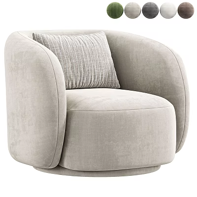 Modern Single Sofa With Rounded Armrests Light Beige Velvet Upholstery And Striped Cushion 3d model