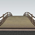 Wooden Bridge With Curved Railings Stairs And Blue Sky Green Grass