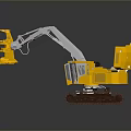 Yellow Utility Vehicle with Mechanical Arm Brown Tracks and Cab