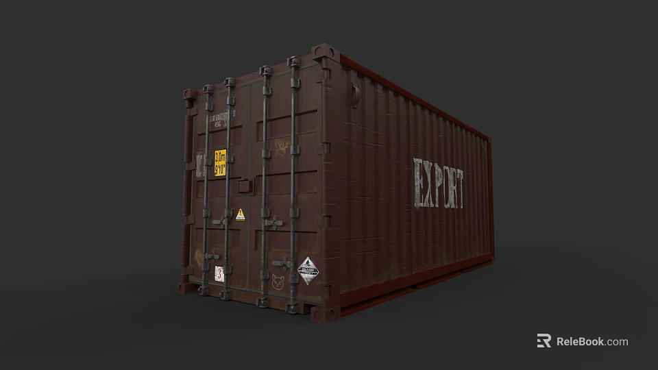Dark Brown Industrial Storage Cabinet With EXPORT Lettering And Metal Hardware 3d model 