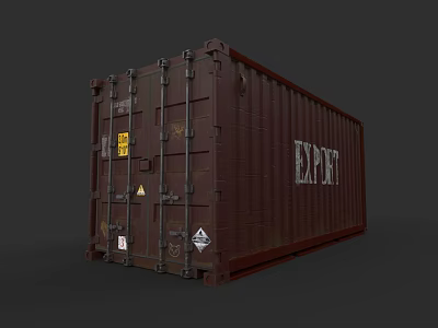 Dark Brown Industrial Storage Cabinet With EXPORT Lettering And Metal Hardware 3d model