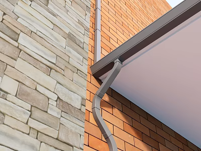 Stone And Brick Exterior Wall With Drainage Pipe And Eave Design 3d model