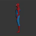 Spider Man 3D Model in Red Blue Costume Standing on Broken Stone Tiles Gray Background