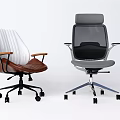 Modern Office Chairs With White Leather Wooden Armrests Gray Mesh Back And Contemporary Design