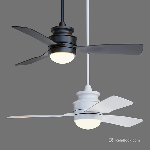 Modern Black and White Ceiling Air Conditioner Fan with Light Design 3d model 