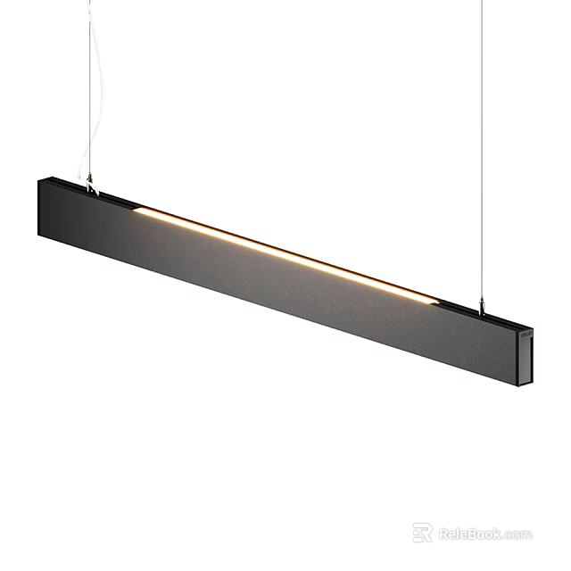 Modern Black Linear Pendant Light with Sleek Design and Illuminated Central Strip 3d model 
