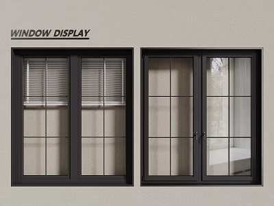 Casement Windows with Black Frame Blinds and Glass Panes Display for Interior Design 3d model