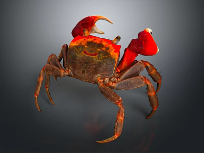 Vibrant Red Clawed Crab With Brown Body And Detailed Exoskeleton Close Up 3d model